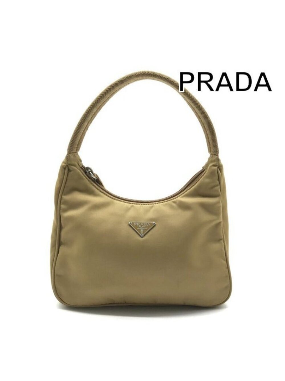 Prada Hand Triangle Plate Pouch Nylon Lightweight Simple Beige